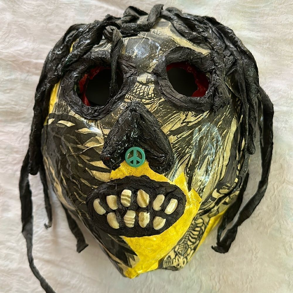 Mask Hand Crafted Day of the Dead Festival Decor Paper Mache Fabric Textiles